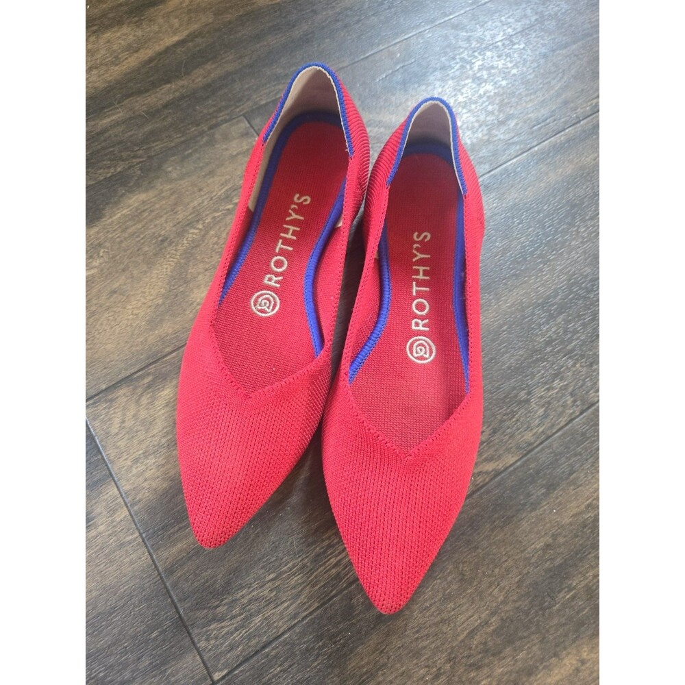 Rothy's Red Pointed Toe Knit Flats Women's Size 7 Slip On Lightweight Comfort